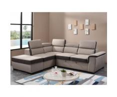 Divano letto angolare in tessuto con pouf - Beige con fasce grigie - Angolo a sinistra - DAYO