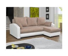 Divano letto angolare reversibile in similpelle e tessuto Beige melange e bianco - PIANA