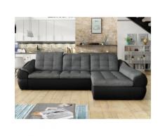 Divano letto angolare in tessuto e similpelle Bicolore grigio e nero - Angolo a destra - FAREZ
