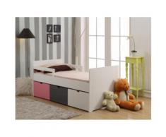 Letto singolo con 3 cassetti 90x190 cm in MDF bianco, grigio, rosa - PILOU