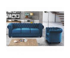 Divano CHESTERFIELD 3 posti e poltrona in velluto Verde ottanio