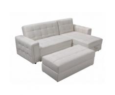 Divano letto angolare con contenitore e pouf in similpelle Bianco - ORIGAMI III