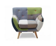 Poltrona in tessuto Patchwork con sfumature blu e verde - SERTI