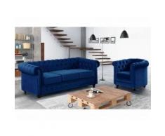 Divano 3 posti e poltrona CHESTERFIELD in velluto Blu notte