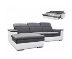 Divano letto angolare in tessuto e similpelle Bicolore bianco e grigio - Angolo a sinistra - CONNOR