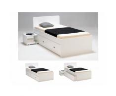 Letto singolo con comodino e cassetto 90x190 cm Laccato bianco - PACOME