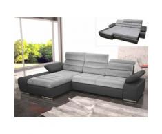 Divano letto angolare in tessuto e similpelle Bicolore grigio e antracite - Angolo a sinistra - MIRABEAU