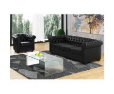 Divano 3 posti e poltrona CHESTERFIELD in similpelle Nero