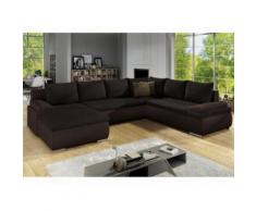 Divano letto angolare panoramico reversibile in similpelle e tessuto Marrone - DAKOTA