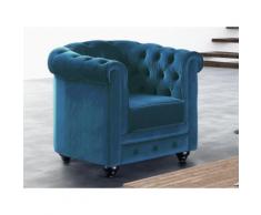 Poltrona CHESTERFIELD in velluto Verde ottanio
