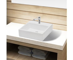 vidaXL Lavandino Bagno in Ceramica Bianca Quadrato con Foro per Rubinetto