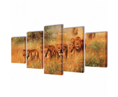 vidaXL 5 pz Set Stampa su Tela da Muro Leoni 200 x 100 cm