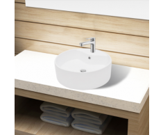 vidaXL Lavandino bagno in Ceramica bianca rotondo con Foro di trabocco