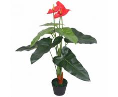 vidaXL Anturium Pianta Artificiale con Vaso 90 cm Rosso e Giallo