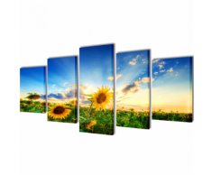vidaXL 5 pz Set Stampa su Tela da Muro Girasole 100 x 50 cm