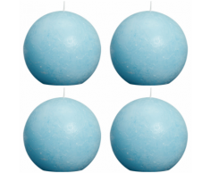 Bolsius 4 Pz Set Candele a Sfera Rustiche 100 mm Celeste Acqua