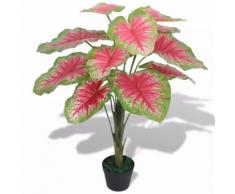 vidaXL Caladio Pianta Artificiale con Vaso 70 cm Verde e Rosso