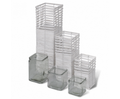 vidaXL Set 3 pz Supporto candela lavorato a mano bianco