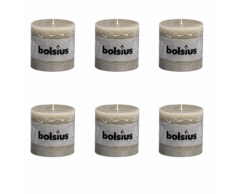 Bolsius Set 6 Candele Pilastro Rustiche 100 x mm Grigio Pietra