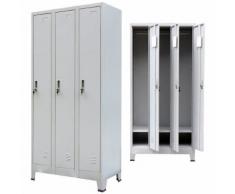 vidaXL Armadio con 3 Armadietti in Acciaio 90x45x180 cm Grigio