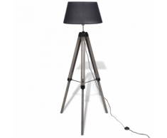 vidaXL Lampada da terra in legno treppiedi regolabile paralume tessuto nera