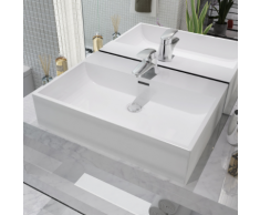 vidaXL Lavandino con Foro Rubinetto Ceramica Bianca 60,5x42,5x14,5 cm