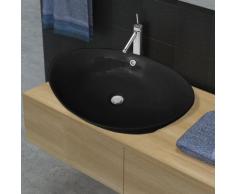 vidaXL Lavandino Ceramica Ovale Nero con Foro di Scarico 59 x 38,5 cm