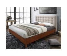 Letto matrimoniale 160x200 cm in Tessuto beige e legno - FRANCESCO