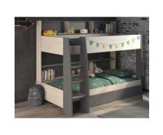 Letto a castello con vani portaoggetti 2x90x200cm Quercia e antracite - TYMEO