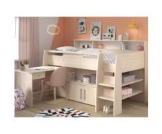 Letto combinato APOLINE - Con Scrivania e scomparti - 90x200 cm- Colore: Quercia