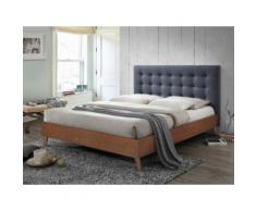 Letto matrimoniale 160x200 cm in Tessuto grigio e legno - FRANCESCO