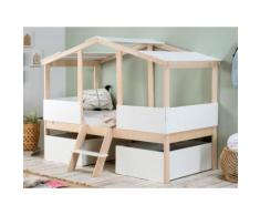 Letto a capanna con cassetti 90x190 cm Abete Naturale e Bianco - VASCO