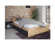 Letto matrimoniale alla francese con cassetti e comodini integrati 140x190 cm Colore: Quercia e antracite - FRANK