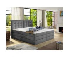 Set letto boxspring con testata + base del letto con contenitore + materasso + topper PLAISIR di PALACIO - tessuto grigio - 180x200 cm