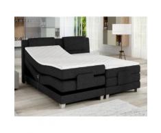 Set letto boxspring testata + reti relax elettriche + materasso + topper CASTEL di PALACIO - 2x90x200 cm - Tessuto antracite