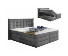 Set letto boxspring con testata + base del letto con contenitore + materasso + topper PLAISIR di PALACIO - tessuto grigio - 160x200 cm
