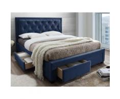Letto matrimoniale con cassetti 160x200 cm in Tessuto Blu - LEOPOLD