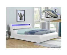 Letto matrimoniale contenitore con LED 160x200 cm in Similpelle Bianco - IRIS