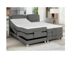 Set letto boxspring testata + reti relax elettriche + materasso + topper CASTEL di PALACIO - 2x90x200 cm - Tessuto grigio chiaro