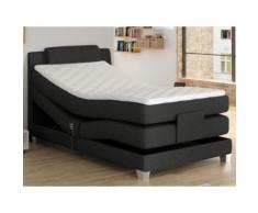 Set letto boxspring testata + reti relax elettriche + materasso + topper CASTEL di PALACIO - 100x200 cm - Tessuto antracite