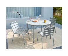 Sala da pranzo da giardino MIRMANDE in metallo - un tavolo D.110 cm e 4 sedie impilabili - Grigio