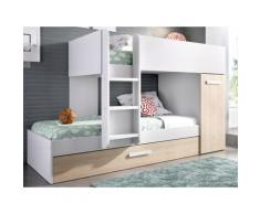 Letto a castello con cassetto letto estraibile e contenitori 3 x 90 x 190 cm Bianco e Rovere - ANTHONY