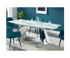 Tavolo da pranzo allungabile da 6 a 8 coperti Vetro temperato e acciaio Bianco - DARCI