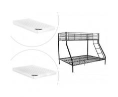 Letto a castello 90 e 140x190 cm Nero - ELEVATIO III + 2 materassi