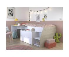 Letto singolo con scrivania integrata e vani portaoggetti inclusi 90 x 200 cm Bianco e grigio - GISELE