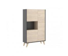 Credenza alta con 3 ante e 1 nicchia Quercia e Antracite stile scandinavo - KOLYMA