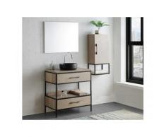 Set bagno YAMINA: mobile sotto lavabo + lavabo + specchio + mobile alto effetto legno