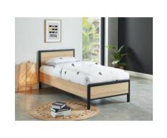 Letto industriale 90 x 190 cm in MDF e Metallo Rovere e Nero - RUFUS