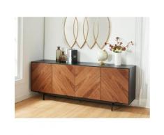 Credenza 4 ante MDF e gambe metallo Noce e Nero stile vintage- ISMAEL