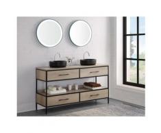 Set bagno PLUNA: mobile sotto lavabo + doppio lavabo effetto legno